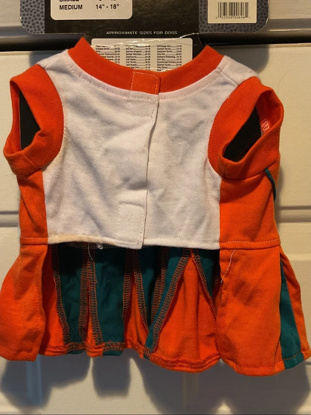 NFL Miami Dolphins Orange and White Cheerleader Pet Dress Size Small 8”-12”